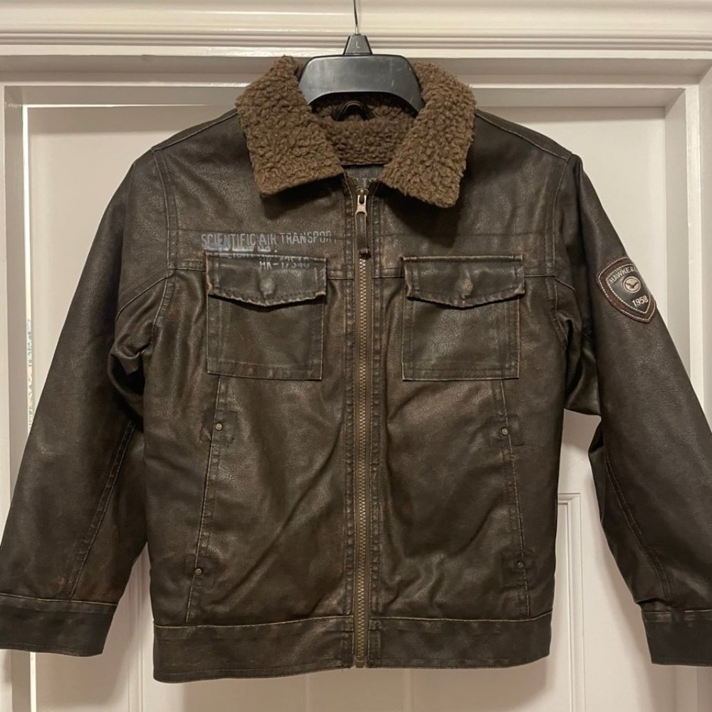 Faux Leather Bomber Jacket - Size 7